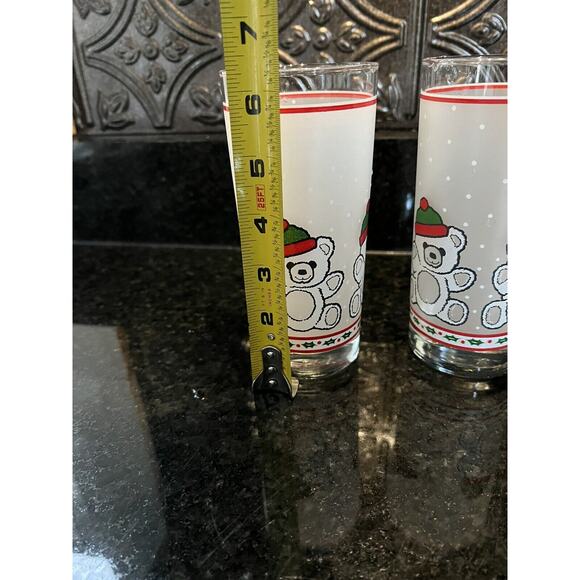 Libbey Teddy Bear Christmas Sweater Tumblers Glasses Set of 2 Vintage 90s - Picture 4 of 5